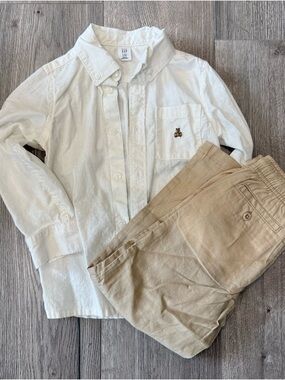 GAP Boys White Button-Down Shirt with Tan Pants